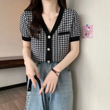 French Summer T-Shirt Women V Collar Temperament Short-Sleeved Small Short-Term Repair Cloth Wear Clothes In The