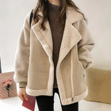 Women Winter Faux Fur Suede Jackets Coat Thicken Warm Lambs Wool Teddy Coats Ladies Loose Oversized Outwear Tops Woman