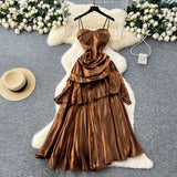 Goddess Fan Design Sense Square Neck Sling Sling Sling Folds To The Waist Lotus Leaf Dress Girl Dress