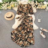 Pink/Blue Floral Print Chiffon 2pcs Set Women Boho Chic Bandage Short Tops + High Waist Mermaid Skirt Female Sets