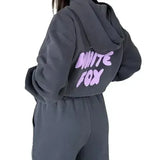 Piece Sets Women Autumn Winter 2023 Hoodies Loose Casual Full Sleeve Sweatshirts Print Letter Elastic Waist Long Pants Sets-Outfit