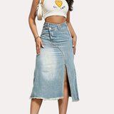 Summer New Deconstruction Of Open Fork High-Waisted Cowboy Half-Body Cotton High-Waist Thin Design Dress