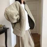 Winter Women Fashionable Soft Double-Sided Wearable Imitate Lambswool Coat Loose Padded Cocoon Woolen