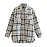Aachoae Women Plaid Single Breasted Jacket Coats Fashion Turn Down Collar Pockets Coat Female Streetwear Long Sleeve Spring