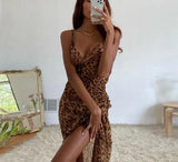 Mesh See Through Leopard Print Maxi Dress-Outfit