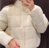 Cabel Knit Puffer Crop Jacket-Outfit