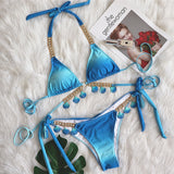 Toloer New Sexy Strap Gradient Print Women's Split Swimsuit Luxury Crystal Diamond Bikini Shell