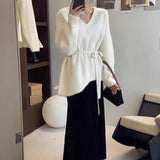 Toloer Goods V-Neck Belt Long Sheep Velvet Women Autumn And Winter Loose Knitted Wool Inside The Bottom