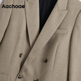 Aachoae Office Casual Double Breasted Khaki Blazer Suit Women Notched Neck Elegant Blazers Long Sleeve Ladies Tops
