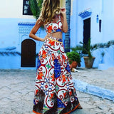Spring And Summer New Women's Sexy Temperament Sling Print Dress Set Beach Dress Two