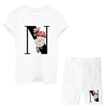 Suitst Shirt Short Sleeves Wide-Legged High-Waisted Shorts Two-Piece LOGO Printed Casual Suit For
