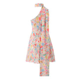 Printed Scarf Halter Strap Mini Dress-Outfit