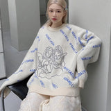 Oversized Streetwear Angel Pattern Women'S Sweater Retro Lazy Pullover Trendy Brand Round Neck Fashion Sweater Women 2021