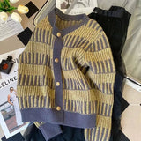 Xiaoxiangfeng Knitted Cardigan Female Spring And Autumn 2023 New Style Loose Top Short Hit Color Sweater Jacket-Outfit