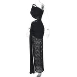 Sheer Draped One Shoulder Cut Out Maxi Dress-Outfit