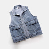 Toloer Summer New Denim Vest Female Short Style Sleeveless Horse Clip Vest Jacket Jacket-Outfit