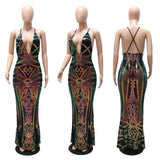 Sparkling Sequin Mesh Backless Long Maxi Dress Women Party Night Fancy Evening Dresses Sheer Robe Sexy Femme