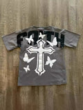 T-Shirt Y2K Hip-Hop Letter Retro Cross Graphic Print Oversized T-Shirt Men's Round Neck Cotton Short-Sleeved Shirt-Outfit
