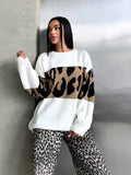 Leopard-Print Sweater Languid Wind Collar Loose-Fitting Fashion Casual Wear Autumn And Winter Top