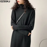 2022 Casual autumn winter Pile collar thick maxi weater pullovers dress Women basic loose sweater female turtleneck long