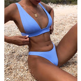 Solid Bikini 2021 New Fashion Push Up Deep V Women Swimsuit Beachwear High Waist Brazilian Biquini Female Bathing Suit