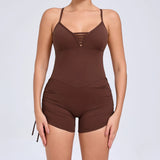 Toloer Hollow Out Beauty Back Side Draw Rope Yoga Jumpsuit Female Dance Fitness Tight Sports Jumpsuit-Outfit
