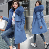 The New Style To Overcome The Velvet And Thick Down Cotton Clothes Female Long Korean Version Autumn Winter Waist Hooded Cotton-Padded Jacket Cotton-Padded Jacket-Outfit