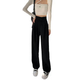 Toloer Wide Leg Pants Female Autumn High Waist Hanging Feeling Straight Tube Small Loose Casual Mop Floor Suit Pants Summer Thin Money-Outfit