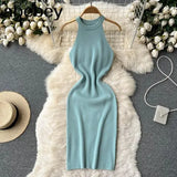 Style Knit Women Dress 2022 Summer Retro Vacation Elegant Ladies Slim A Line Sexy Solid Temperament