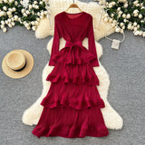 Banquet Dress High-End Light Luxury Niche Leaf-Side Cake Dress Heavy Industry Folds Long