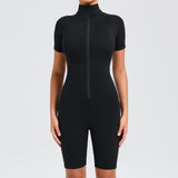 Toloer Belly Design Short Sleeve Zip Yoga Suit Women's Dance Sports Fitness Suit 50210-Outfit