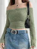 Off Shoulder Mesh Long Sleeve Blouse-Outfit
