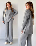 Autumn New Fashion Solid Color Loose Under The Pended Fork Knit Shirt Two Sets Of