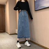 Toloer New Autumn Dress 2024 Women's Skirt High Waist Long Skirt Slit Jeans Skirt-Outfit