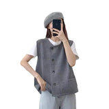 Spring And Autumn Dress New Single-Breasted Sleeveless Shoulder Vest For Women Fashionable Loose And Thin Knitted Vest Girls-Outfit