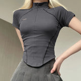 Stitch Detail Short Sleeve Top-Outfit