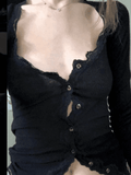 Lace Trim Buttoned Knit Top-Outfit