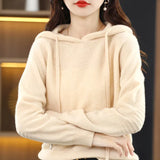 Toloer Early Autumn Hoodie Sweater Female Korean Version Loose Show Thin Knit Hoodie Lazy Retro Knit Hoodie Tide-Outfit