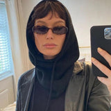 Women Y2K Retro Goth Hooded Scarf Hats Solid Color Knitted Pullover Drawstring Balaclava Winter Warm Hat Beanie Cap-Outfit