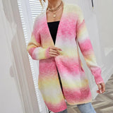Rainbow Striped Knitwear Sweater Crew Neck Casual Women Pullovers Sweaters Female Long Sleeve Colourful Jumper Top Winter
