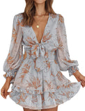 Chiffon Short Temperament Commuting Short Dress Spliced Green Mid-Rise
