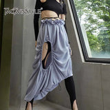 Blue Hollow Out Asymmetrical Sexy Skirt For Women High Waist Solid Mid Skirts Female Summer Clothing 2021 New