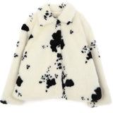Small Cow Pattern Imitation Mink Fur Coat Female Short Thick Black and White Spotted Plush Coat Furry Faux Fur Coat Women