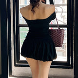Autumn Women's Temperament Fashion Collar Long Sleeves And Shoulders Splicing Short Pony Dress Dress