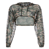 Station 2023 New Ins Network Celebrity Trend Street Dance Perspective Net Gauze Short Camouflage Hoodie Blouse-Outfit