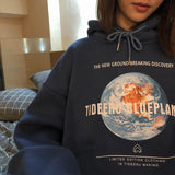Women Harajuku Hoodie Autumn And Winter Plus Velvet Sweatshirt Hip-Hop Planet Printing Fashion Hooded Loose Top Women