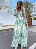 Autumn Dress Long Leaf Print V-Neck Hollow Out Long Sleeve Casual Womens Frock Traf Vestidos Para Mujer Robe Sexy