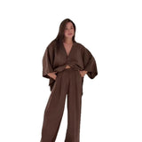 Women's Suited Casual Casual Long Sleeve R-Shirt Pants Solid Color Set For