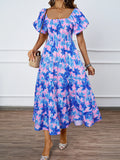 New Temperament Collar Print Pony Dress Bubble Sleeve Dress