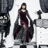 Autumn New Style Sexy Micro-Transparent Slim Dress Dark Lace Fishtail Long-Sleeved Dress Woman-Outfit